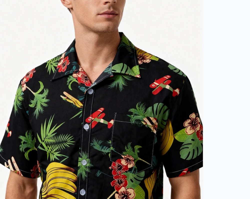 GorgeousBen CS14 Men Hawaiian Floral Beach Shirt Banana Print