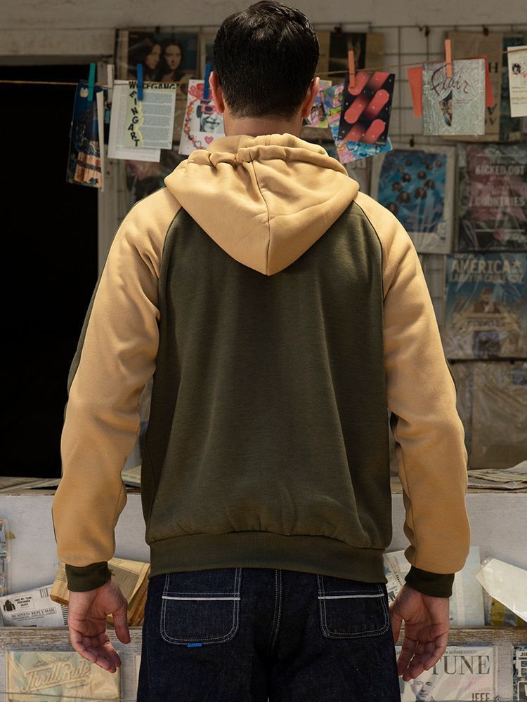 Cross-Border Autumn and Winter New Contrast Color Zipper Cardigan Hooded Sweatshirt Retro Large Size Loose Casual Brushed Top Wholesale