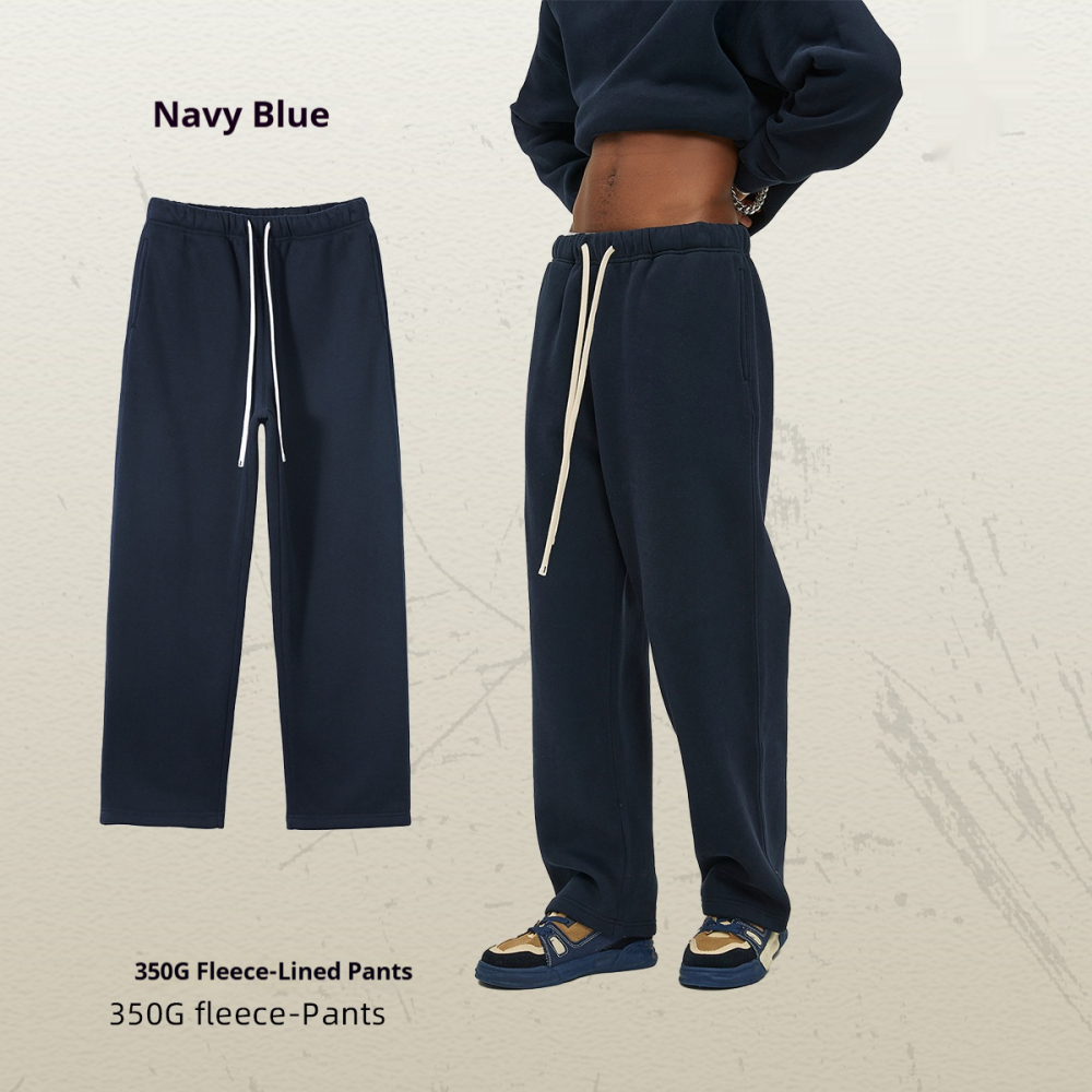 GorgeousBen Men's Fleece Straight Sweatpants, Oversized Thickened Streetwear Drawstring Casual Pants