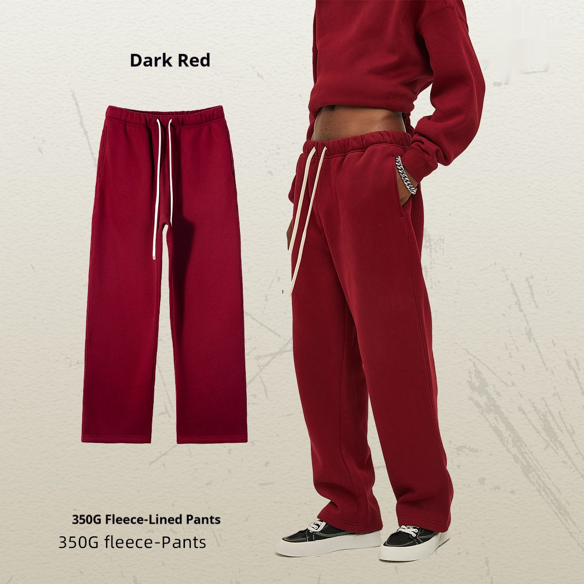 GorgeousBen Men's Fleece Straight Sweatpants, Oversized Thickened Streetwear Drawstring Casual Pants