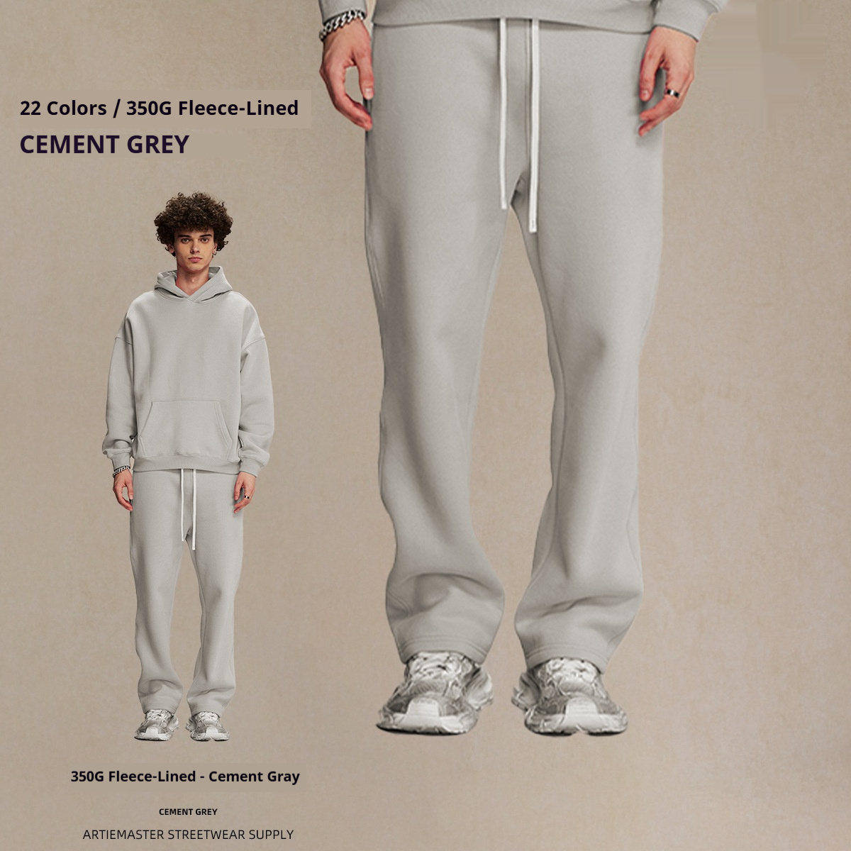 GorgeousBen Men's Fleece Straight Sweatpants, Oversized Thickened Streetwear Drawstring Casual Pants