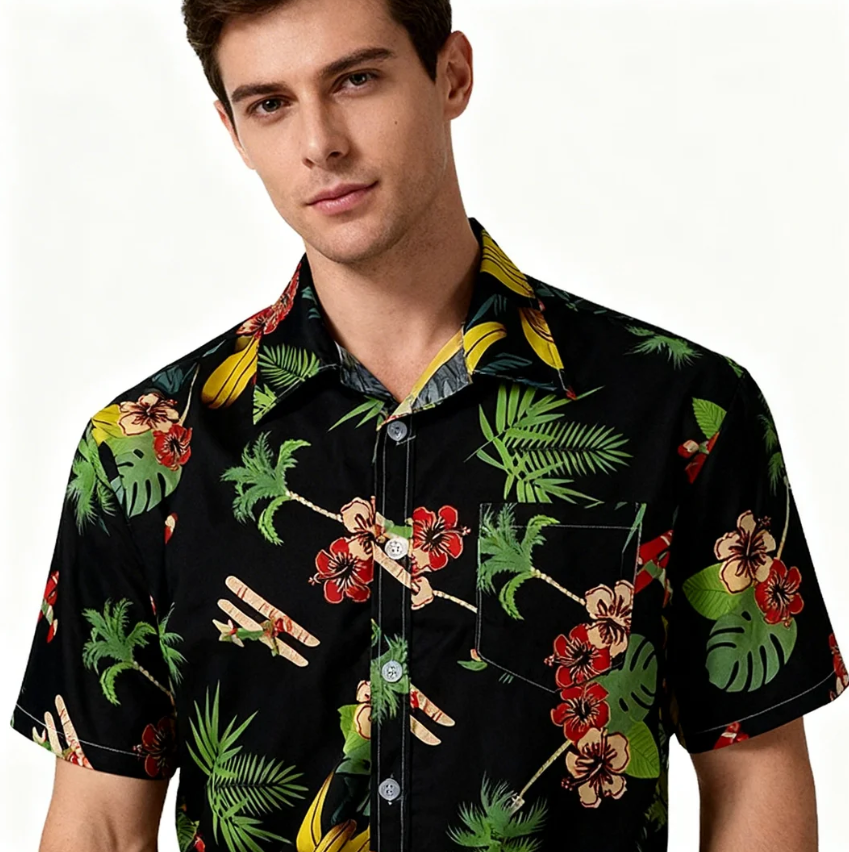 GorgeousBen CS14 Men Hawaiian Floral Beach Shirt Banana Print