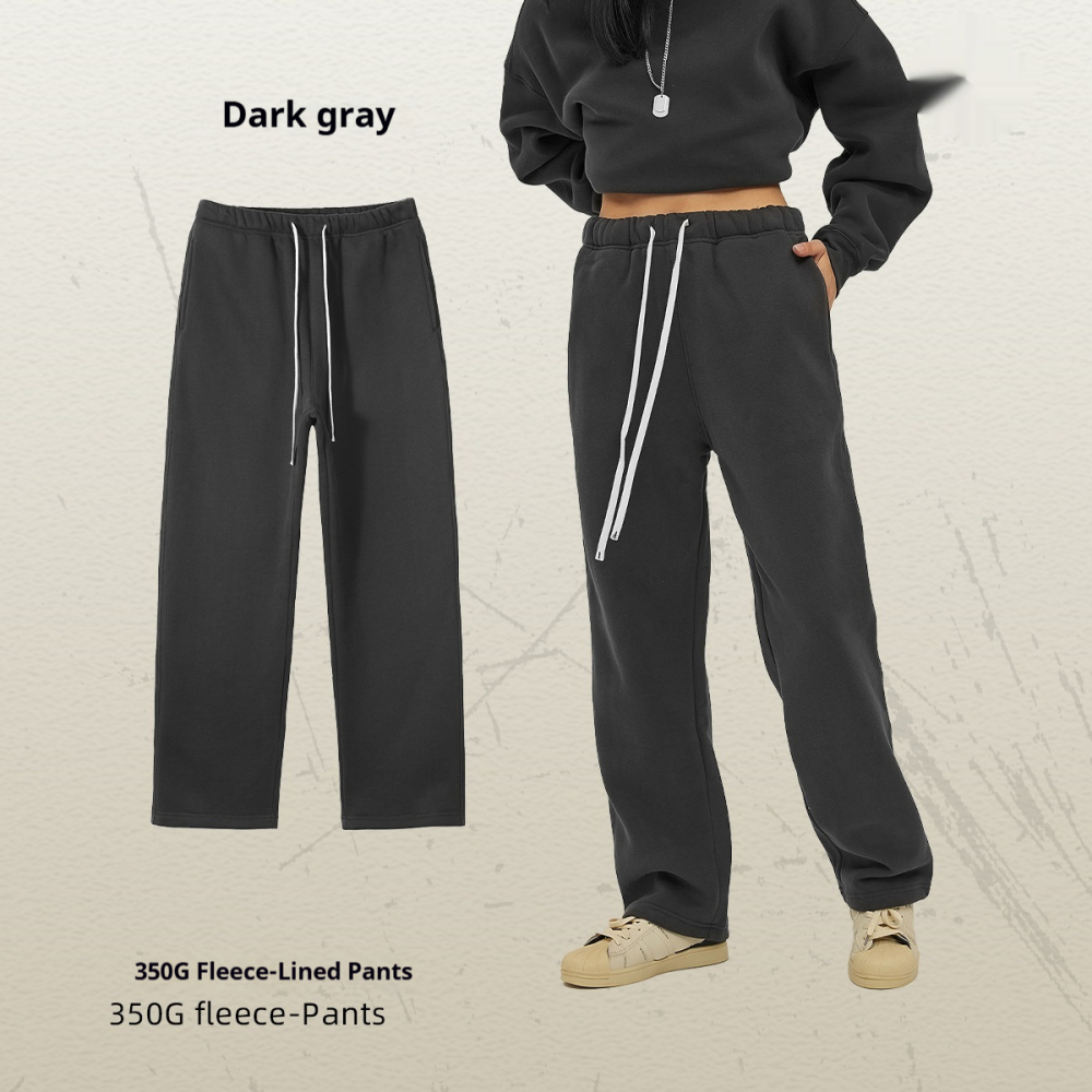 GorgeousBen Men's Fleece Straight Sweatpants, Oversized Thickened Streetwear Drawstring Casual Pants
