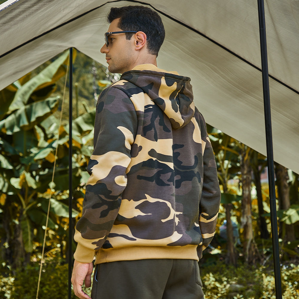 Men's Hooded Pullover Sweatshirt European and American Trendy Brand Autumn and Winter Camouflage Sports Oversized Top for Young Men Casual Versatile