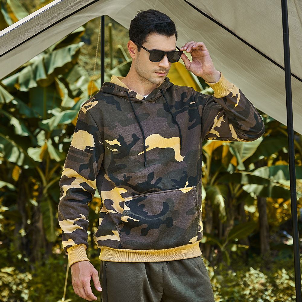 Men's Hooded Pullover Sweatshirt European and American Trendy Brand Autumn and Winter Camouflage Sports Oversized Top for Young Men Casual Versatile