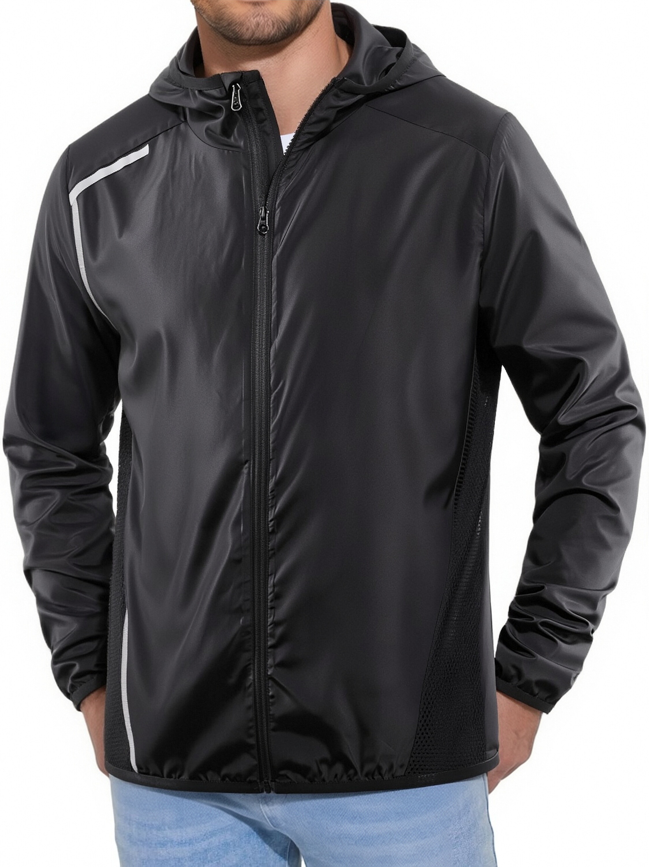 GorgeousBen Men's Casual Lightweight Ice Silk Sun Protection Hooded Jacket Summer Windbreaker
