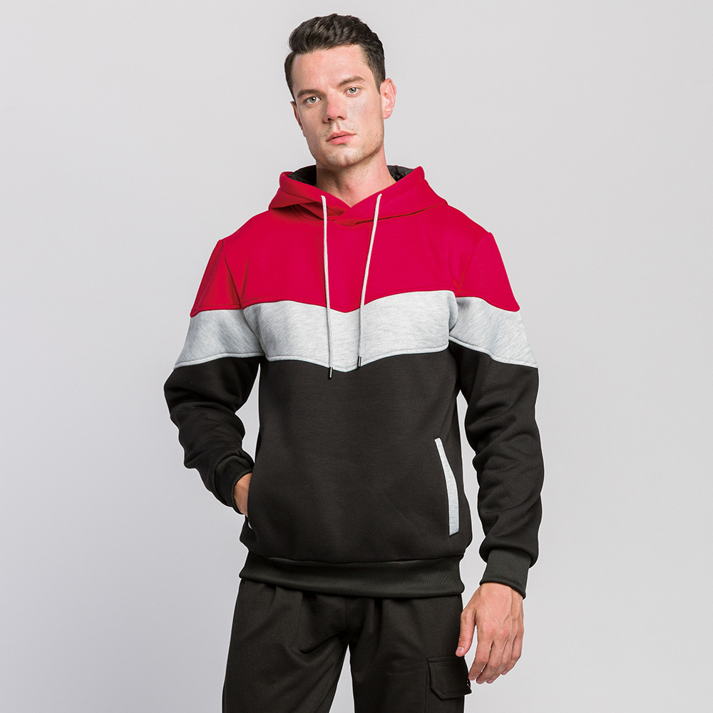 Cross-Border Amazon Spring and Autumn European and American Men's Color-Blocking Fashion Hooded Sweatshirt Men's Casual Sports Top