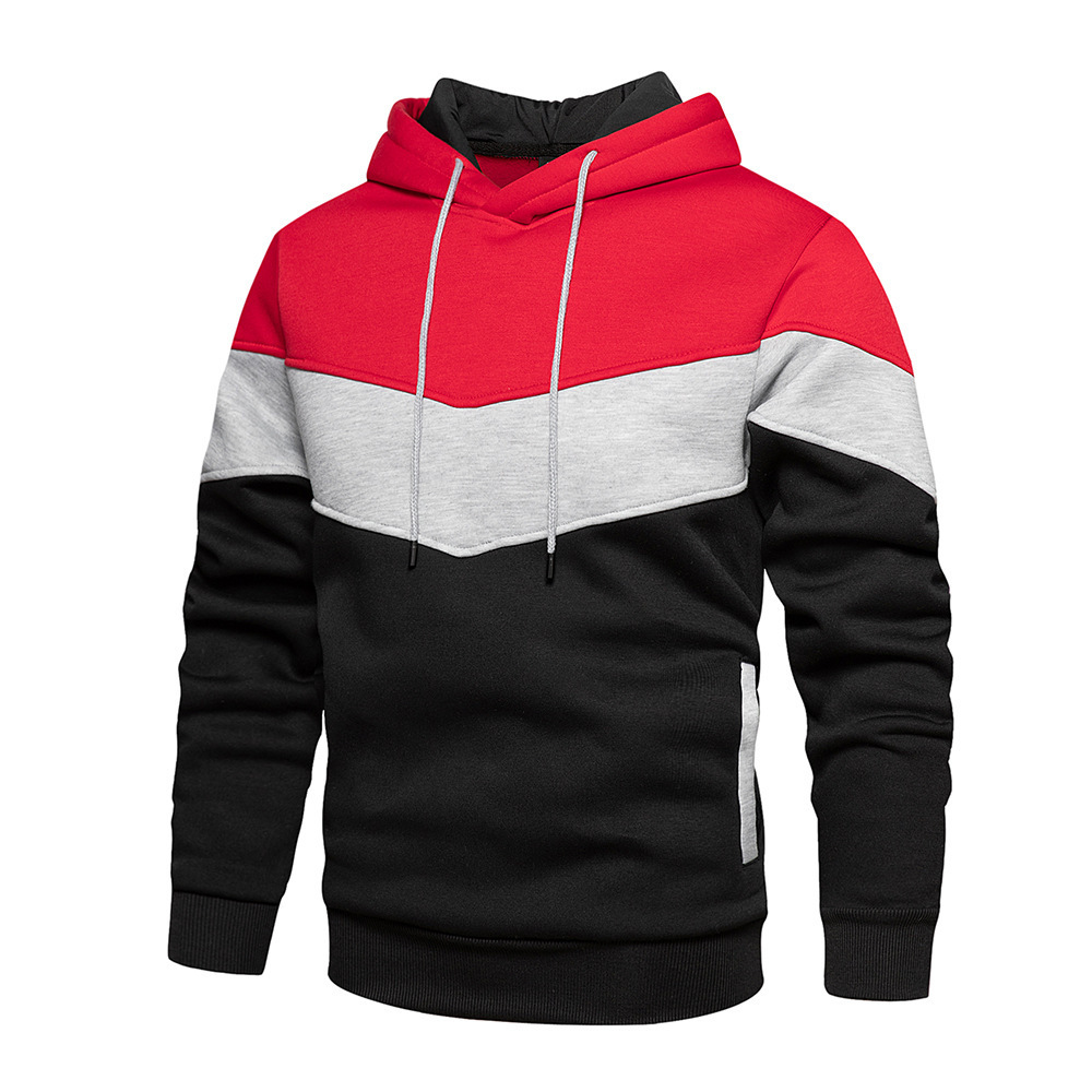 Cross-Border Amazon Spring and Autumn European and American Men's Color-Blocking Fashion Hooded Sweatshirt Men's Casual Sports Top