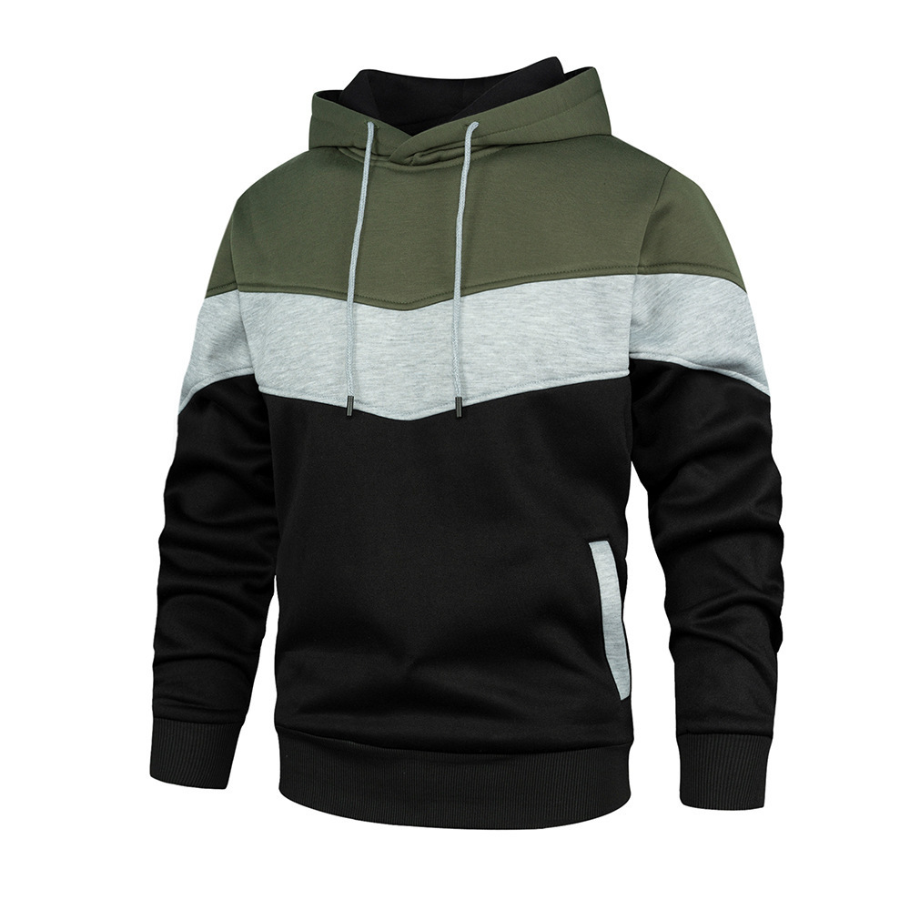 Cross-Border Amazon Spring and Autumn European and American Men's Color-Blocking Fashion Hooded Sweatshirt Men's Casual Sports Top