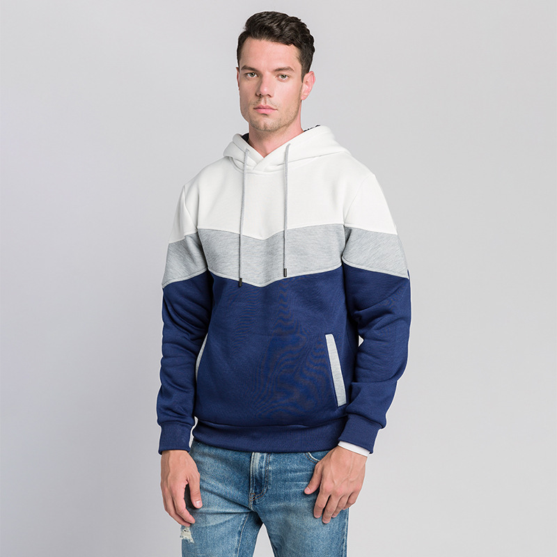 Cross-Border Amazon Spring and Autumn European and American Men's Color-Blocking Fashion Hooded Sweatshirt Men's Casual Sports Top
