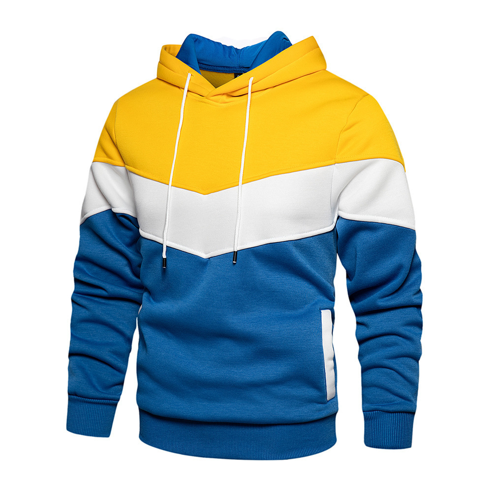 Cross-Border Amazon Spring and Autumn European and American Men's Color-Blocking Fashion Hooded Sweatshirt Men's Casual Sports Top