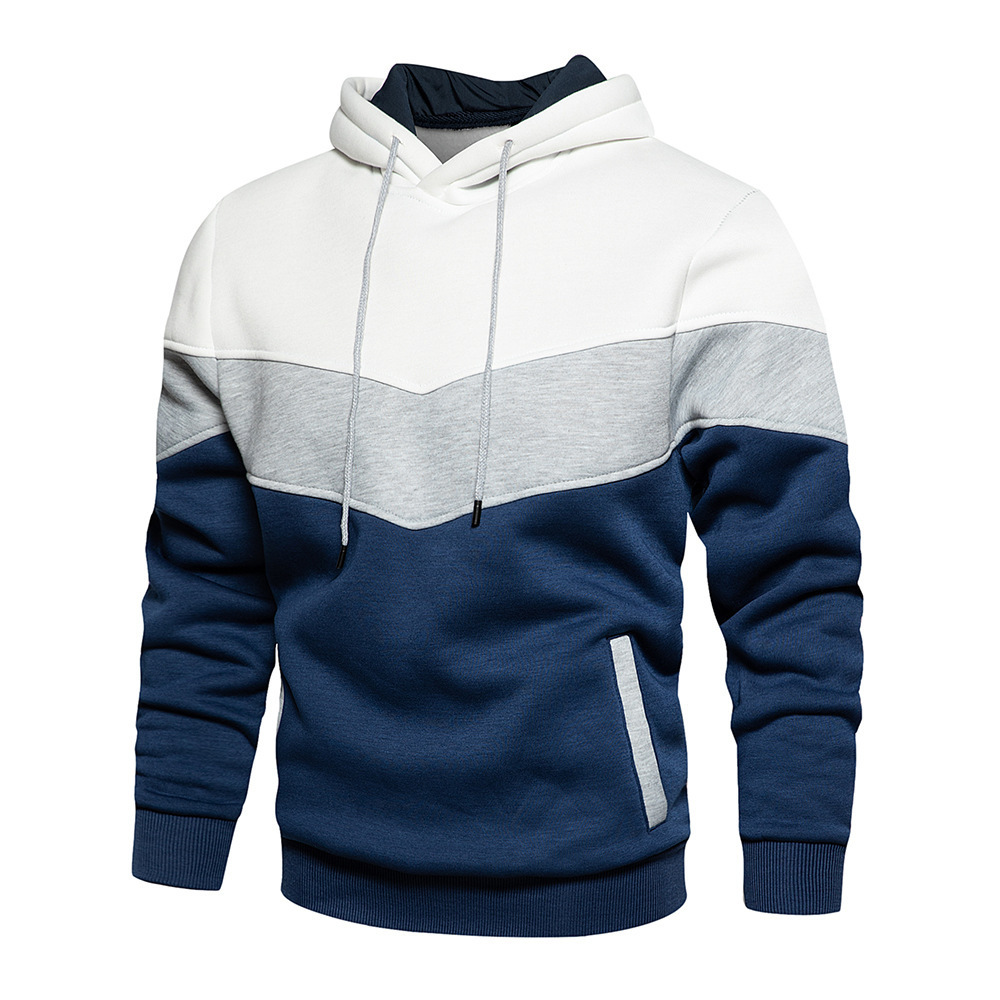 Cross-Border Amazon Spring and Autumn European and American Men's Color-Blocking Fashion Hooded Sweatshirt Men's Casual Sports Top
