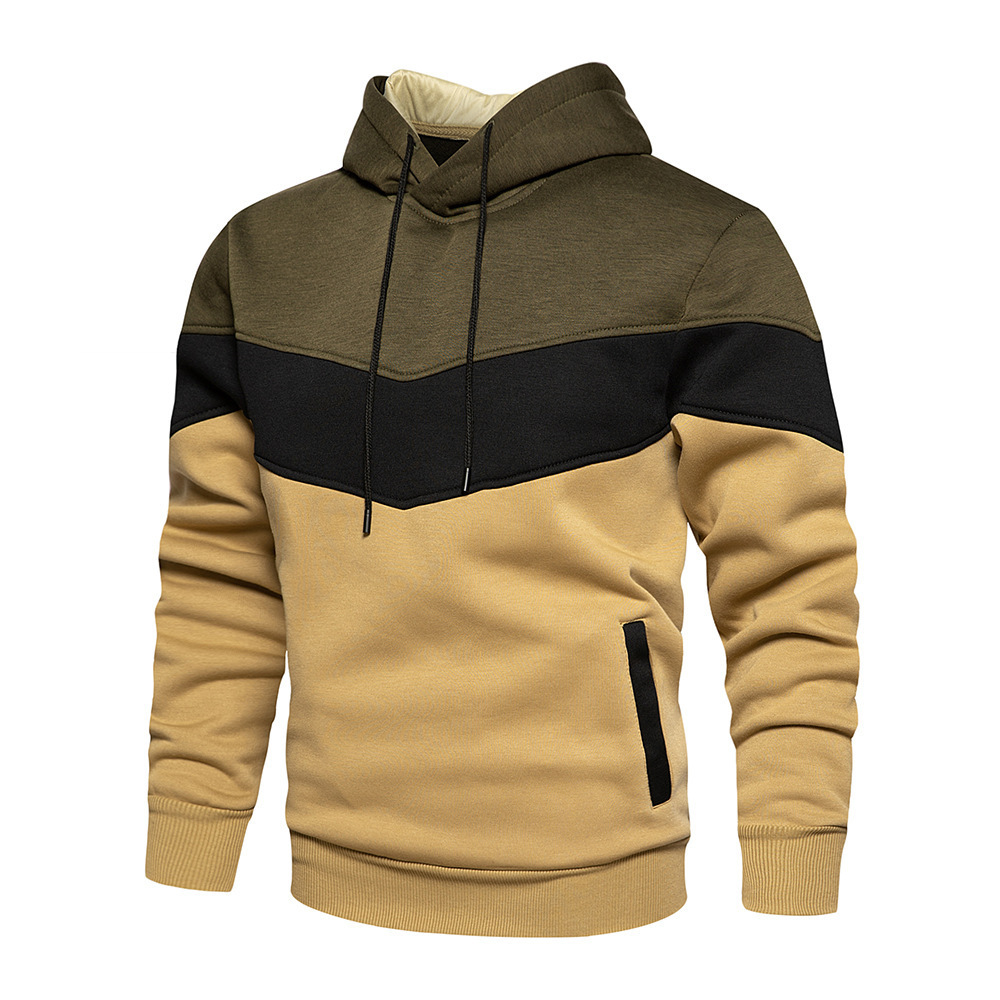 Cross-Border Amazon Spring and Autumn European and American Men's Color-Blocking Fashion Hooded Sweatshirt Men's Casual Sports Top
