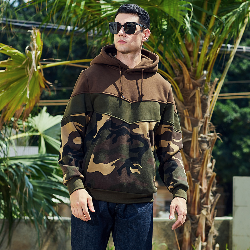 Cross-Border Amazon Spring and Autumn European and American Men's Color-Blocking Fashion Hooded Sweatshirt Men's Casual Sports Top