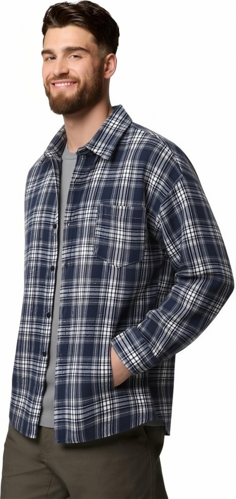 GorgeousBen Korean-style plaid shirt for men, loose brushed casual long-sleeve turn-down collar cardigan coat
