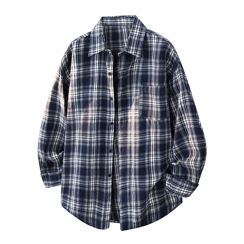 黑白格子衬衫男装韩版潮流休闲青年情侣衬衫衣服帅气百搭磨毛外套