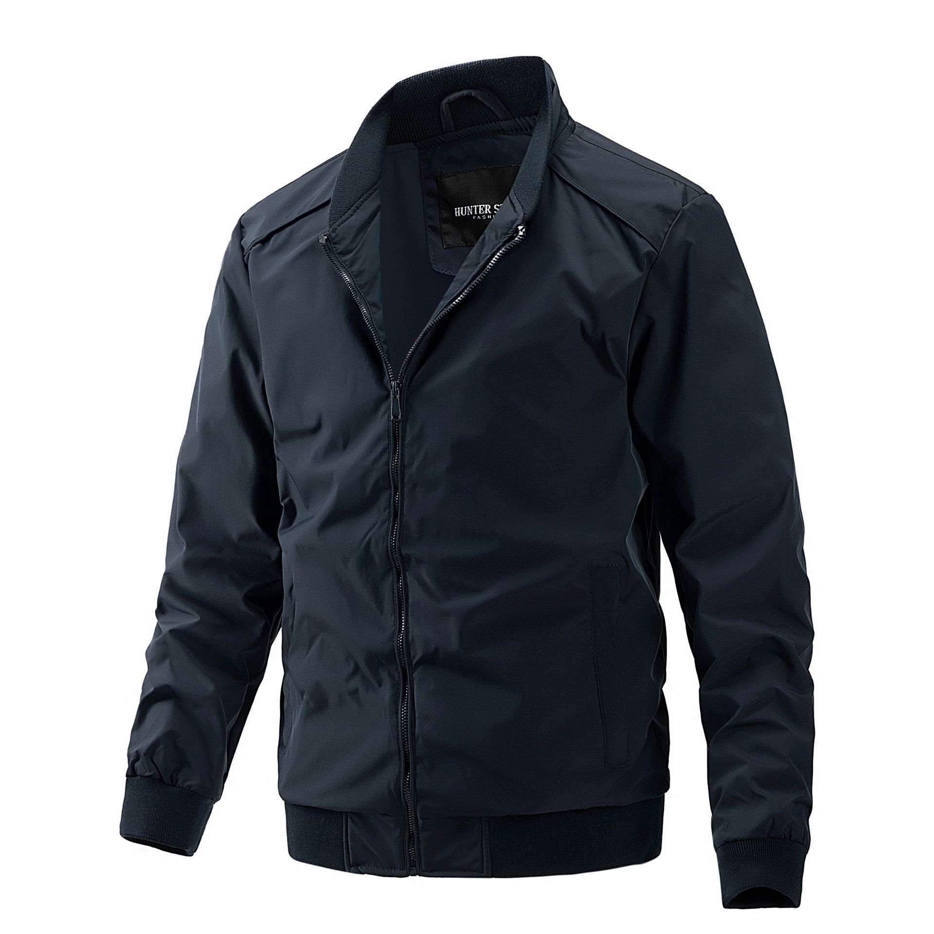 GorgeousBen Men's Stand Collar Business Bomber Jacket Slim Fit Polyester Casual Lightweight Spring Autumn Baseball Coat M-XXL