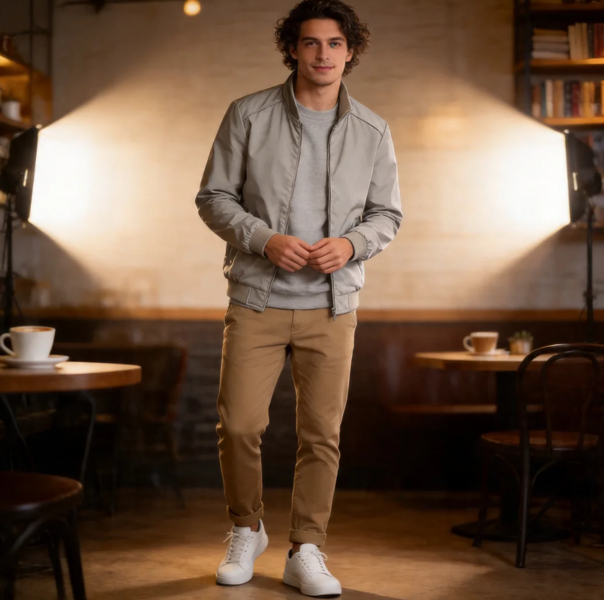 GorgeousBen Men's Stand Collar Business Bomber Jacket Slim Fit Polyester Casual Lightweight Spring Autumn Baseball Coat M-XXL