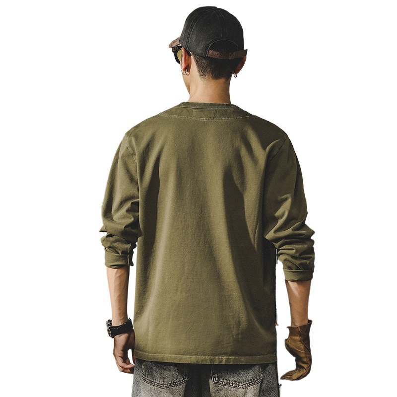 GorgeousBen Men's 250GSM Heavyweight Cotton Henley Long Sleeve T-Shirt Loose Fit Button Crew Neck Casual Tee S-4XL