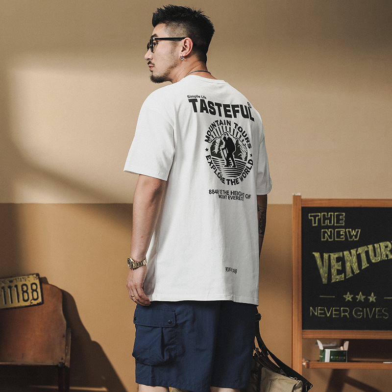 GorgeousBen Men's 280GSM Heavyweight Cotton Vintage Graphic Print Crew Neck T-Shirt Loose Fit Summer Casual Tee M-4XL