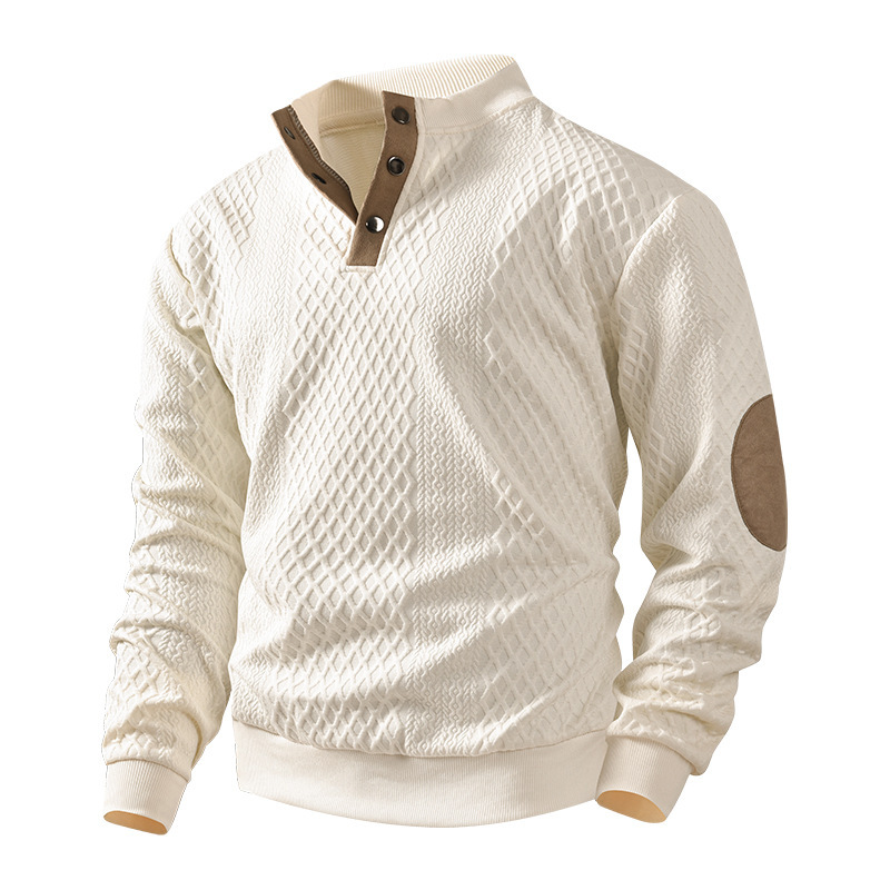 2026 cross-border men's clothing Amazon heavy jacquard men's sweater fall/winter slim stand collar long sleeve pullover hoodie men's