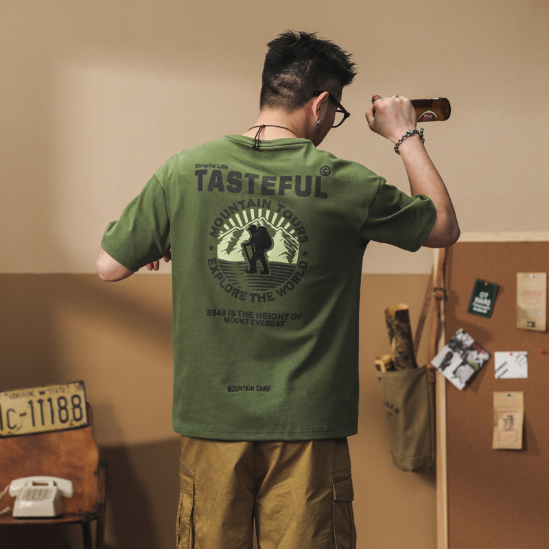 GorgeousBen Men's 280GSM Heavyweight Cotton Vintage Graphic Print Crew Neck T-Shirt Loose Fit Summer Casual Tee M-4XL