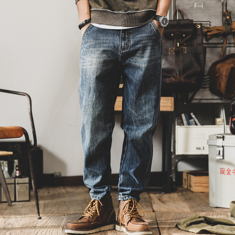 GorgeousBen Men's 100% Cotton Vintage Amekaji Straight Leg Denim Jeans Loose Fit Mid Rise Casual Pants