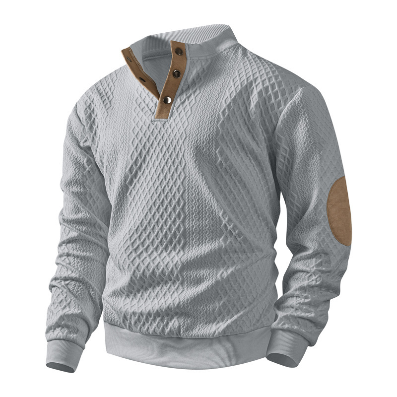 2026 cross-border men's clothing Amazon heavy jacquard men's sweater fall/winter slim stand collar long sleeve pullover hoodie men's