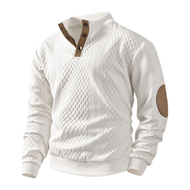 2026 cross-border men's clothing Amazon heavy jacquard men's sweater fall/winter slim stand collar long sleeve pullover hoodie men's