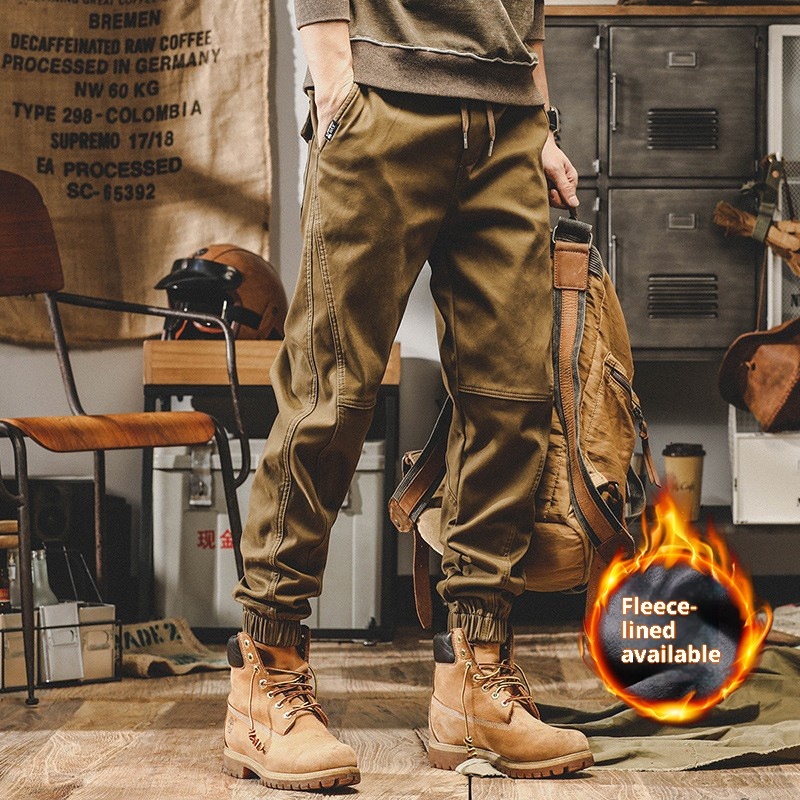 GorgeousBen Men's American Heavyweight Retro Cargo Pants Loose Fit Fleece Lined Jogger Trousers Winter Casual Pants S-4XL