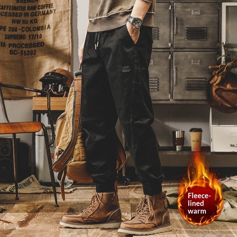 GorgeousBen Men's American Heavyweight Retro Cargo Pants Loose Fit Fleece Lined Jogger Trousers Winter Casual Pants S-4XL