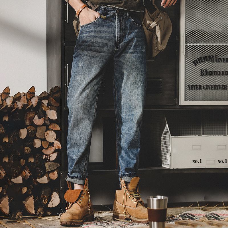 GorgeousBen Men's 94% Cotton Vintage Wash Denim Jeans Loose Fit Straight Leg Fleece Lined Winter Pants