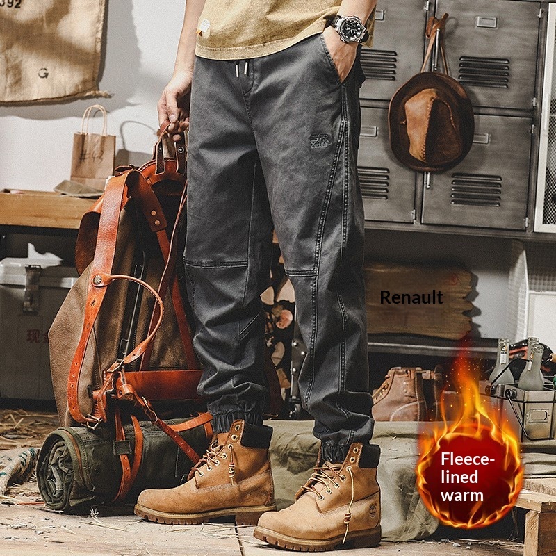 GorgeousBen Men's American Heavyweight Retro Cargo Pants Loose Fit Fleece Lined Jogger Trousers Winter Casual Pants S-4XL