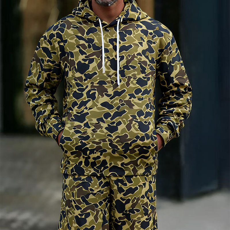 Cross-border hot selling European and American leopard print 3D digital printing casual loose camouflage hooded sweater men's manufacturer supply wholesale