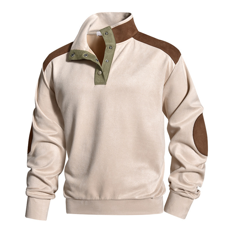 GorgeousBen Men Contrast Color Stand Collar Sweatshirt Casual Outdoor Long Sleeve Pullover