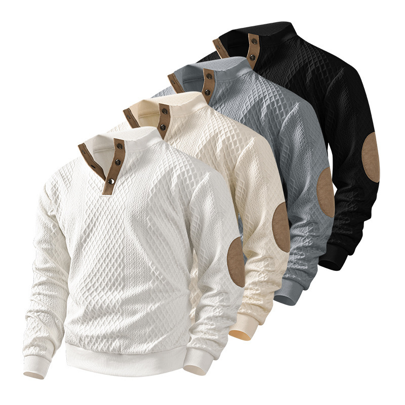 2026 cross-border men's clothing Amazon heavy jacquard men's sweater fall/winter slim stand collar long sleeve pullover hoodie men's