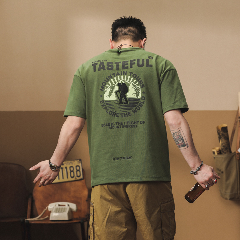 GorgeousBen Men's 280GSM Heavyweight Cotton Vintage Graphic Print Crew Neck T-Shirt Loose Fit Summer Casual Tee M-4XL