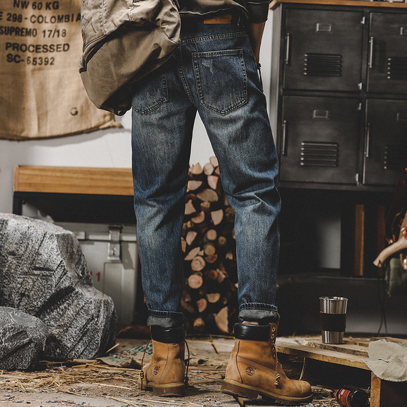 GorgeousBen Men's 94% Cotton Vintage Wash Denim Jeans Loose Fit Straight Leg Fleece Lined Winter Pants