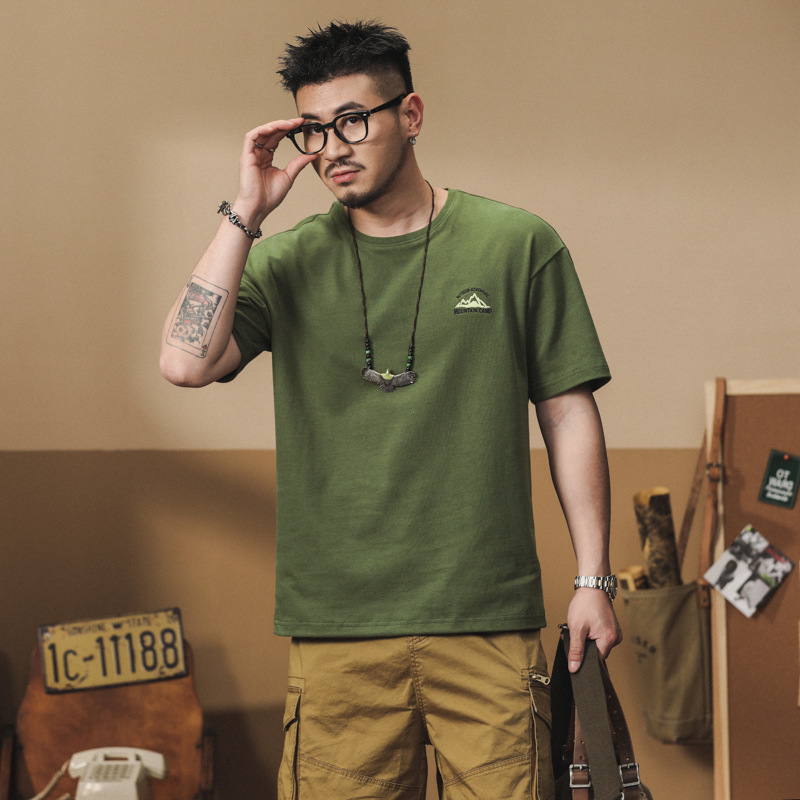 GorgeousBen Men's 280GSM Heavyweight Cotton Vintage Graphic Print Crew Neck T-Shirt Loose Fit Summer Casual Tee M-4XL