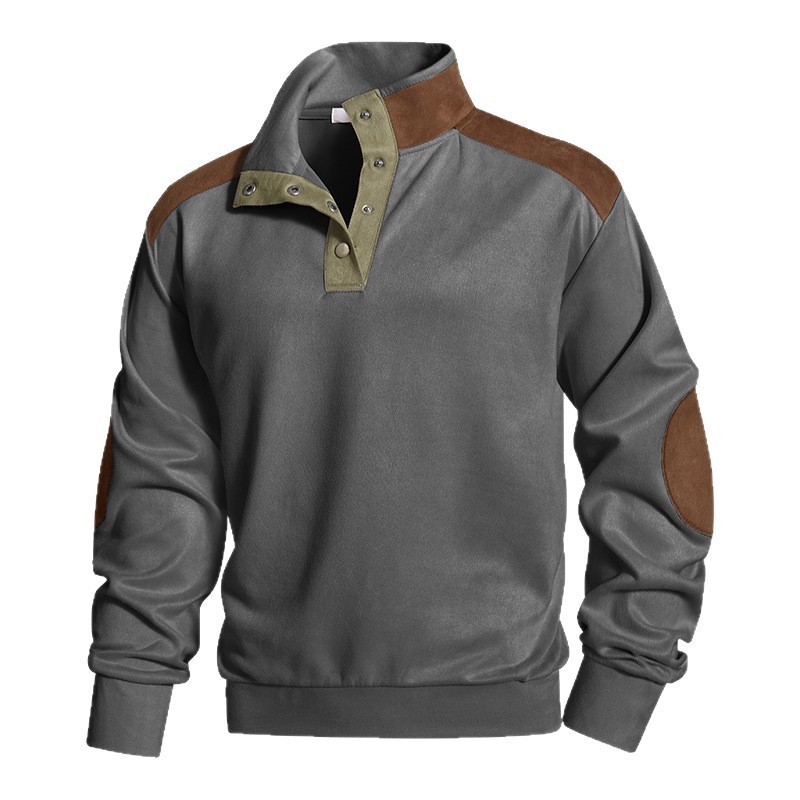 GorgeousBen Men Contrast Color Stand Collar Sweatshirt Casual Outdoor Long Sleeve Pullover
