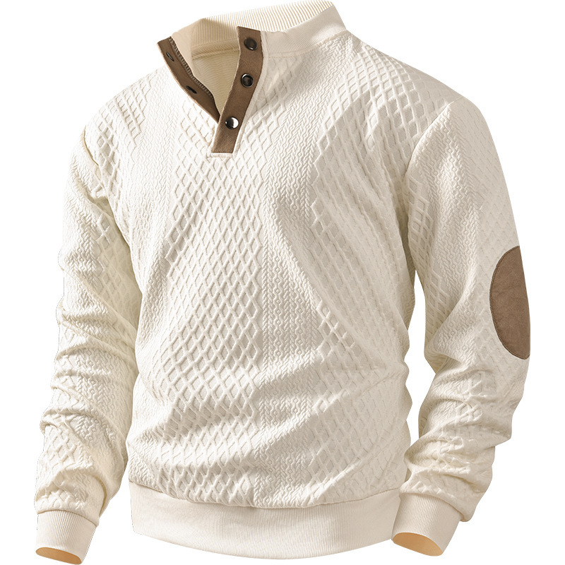 2026 cross-border men's clothing Amazon heavy jacquard men's sweater fall/winter slim stand collar long sleeve pullover hoodie men's