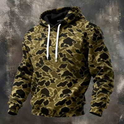Cross-border hot selling European and American leopard print 3D digital printing casual loose camouflage hooded sweater men's manufacturer supply wholesale