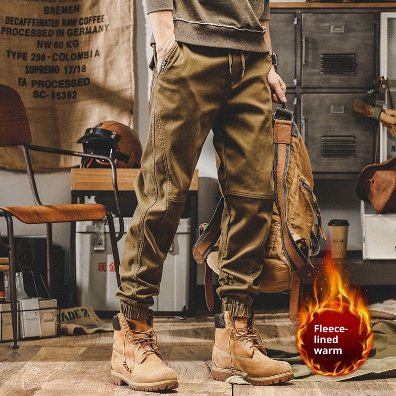 GorgeousBen Men's American Heavyweight Retro Cargo Pants Loose Fit Fleece Lined Jogger Trousers Winter Casual Pants S-4XL