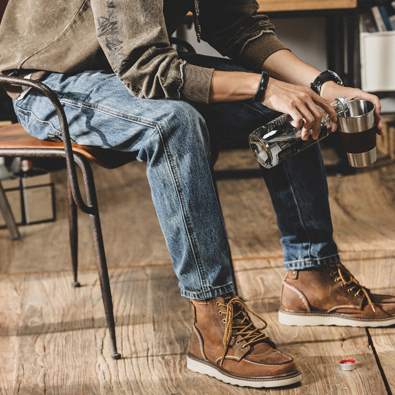 GorgeousBen Men's 100% Cotton Vintage Amekaji Straight Leg Denim Jeans Loose Fit Mid Rise Casual Pants