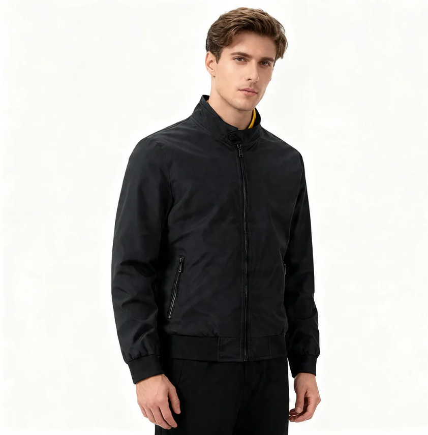 GorgeousBen Men's Korean Style Stand Collar Flight Jacket, Thin Polyester Casual Outerwear for Spring Autumn