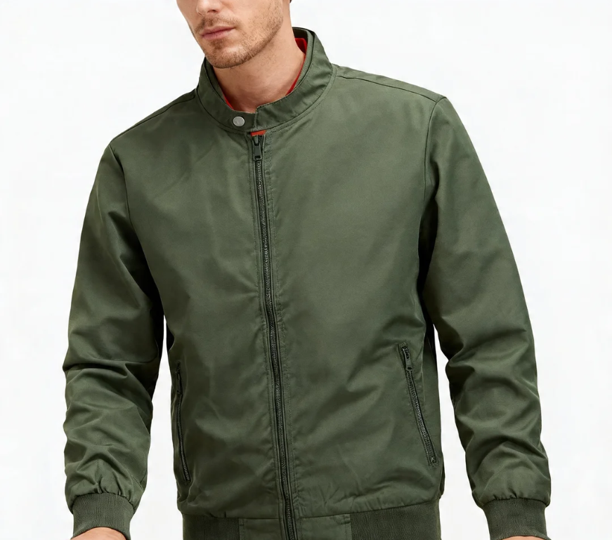 GorgeousBen Men's Korean Style Stand Collar Flight Jacket, Thin Polyester Casual Outerwear for Spring Autumn