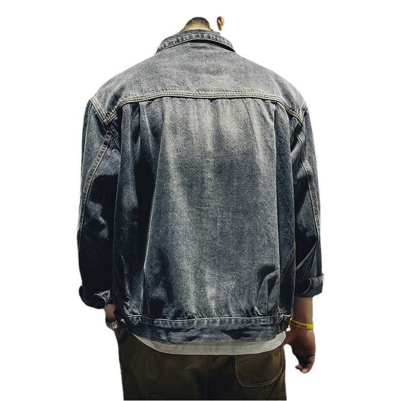 Men's Cotton Cargo Denim Jacket, Loose Fit Casual Outerwear, 2026 Autumn Daily Wear Street Style Coat
