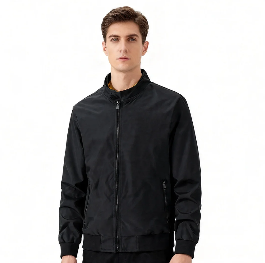 GorgeousBen Men's Korean Style Stand Collar Flight Jacket, Thin Polyester Casual Outerwear for Spring Autumn