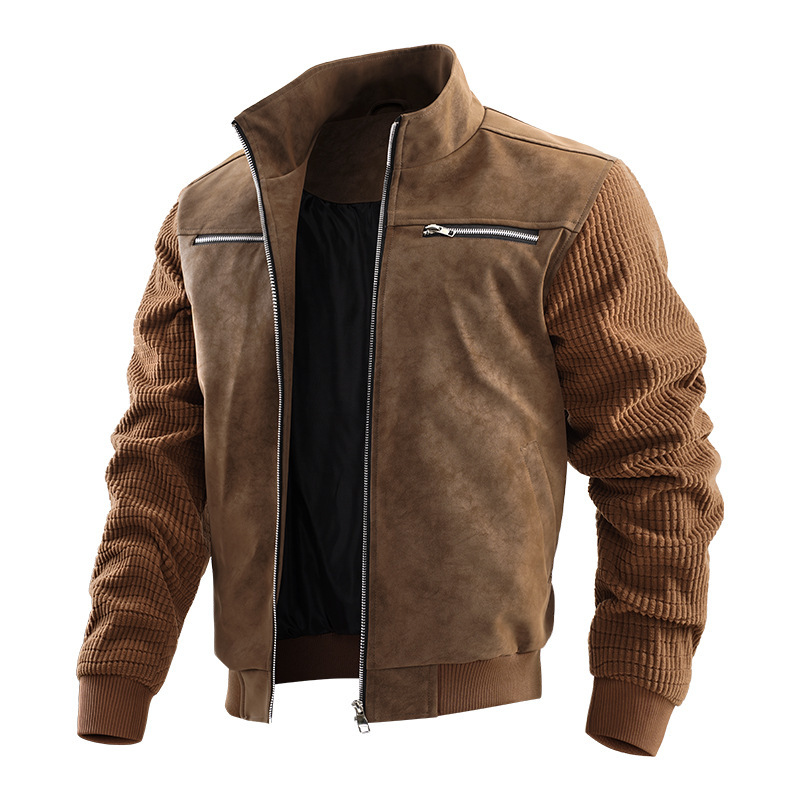 Cross-border European code for men's labor jacket men multi-pocket stand collar design solid color daily casual versatile outerwear