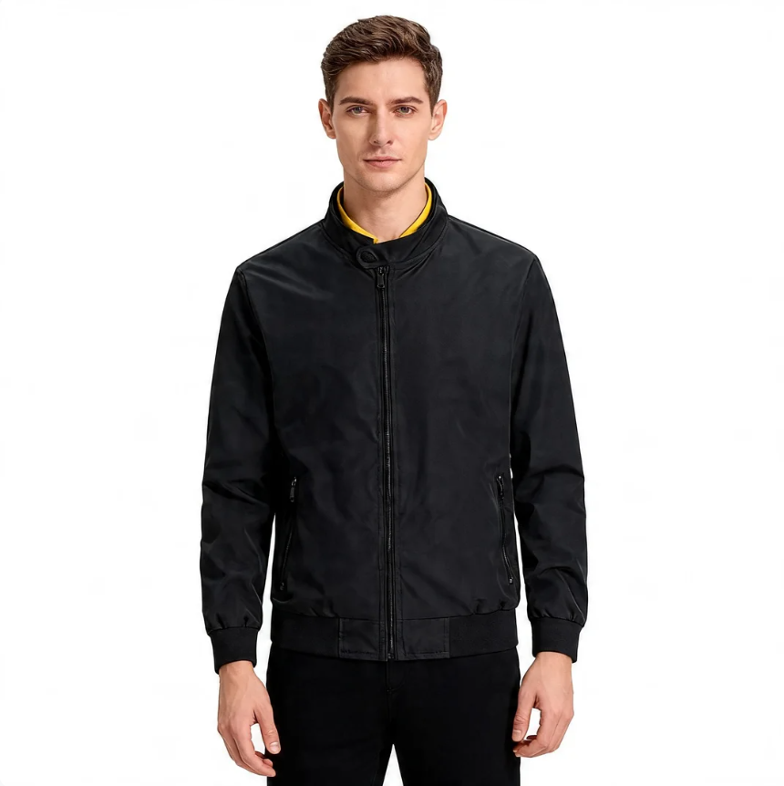 GorgeousBen Men's Korean Style Stand Collar Flight Jacket, Thin Polyester Casual Outerwear for Spring Autumn